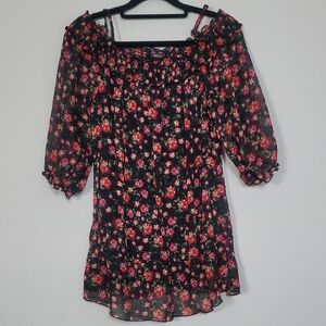 Y2K BCX Floral Cold Off Shoulder Flowy Top Size M Cottagecore Puff Sleeve Girly